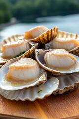 Gourmet delight: coquilles Saint Jacques, a refined dish presented in professional food advertising, exquisite seafood, elegance, and culinary expertise, showcasing luxury and sophisticated dining.