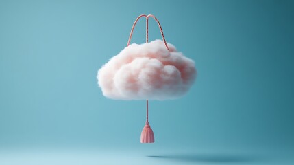 Pink Cloud Handbag Floating on Blue Background  Surreal Fashion Concept.