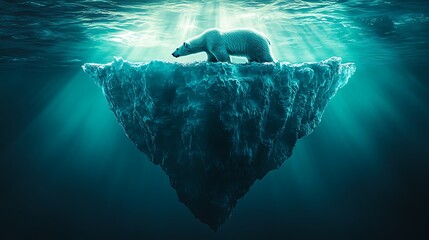 Polar Bear on Melting Iceberg Climate Change Concept with Blue Underwater Scene.