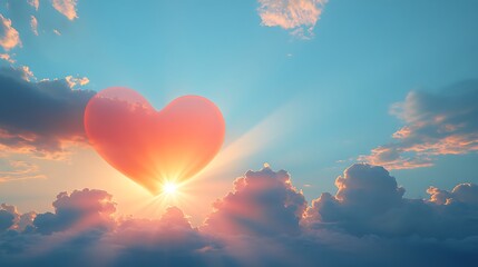 Romantic Sunset Sky with Heart Shaped Balloon with Love, and Romance  Valentines Day.