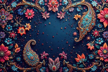Intricate paisley pattern in rich jewel tones, repeat, elegant, texture