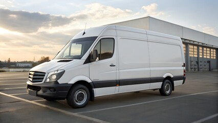 White delivery truck parked on an urban street, clean panel sides with no markings