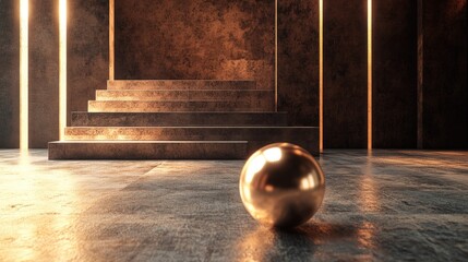 3D render of stacked linear metallic shapes