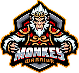 Monkey warrior esport mascot logo design