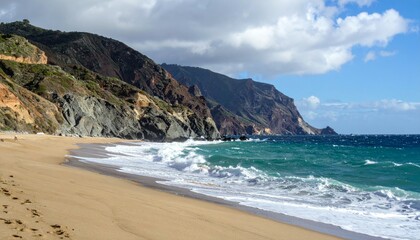 Obraz premium Scenic Coastal Landscape with Waves and Rocky Cliffs in Daylight