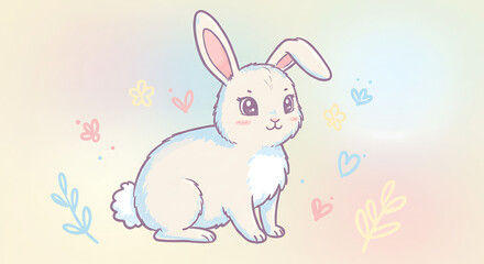 Adorable Pastel Bunny Rabbit Illustration Cute Easter Animal Design Sweet Springtime Graphic