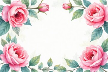 Delicate watercolor roses & leaves, soft pastel hues, design, roses