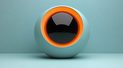 Abstract 3D Sphere with Orange Ring and Black Center on Blue Background.
