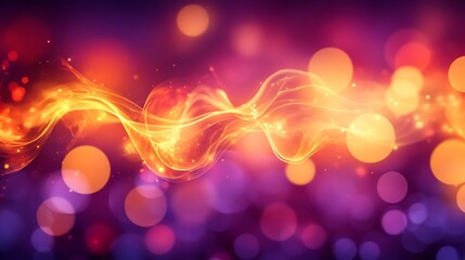 Abstract flowing fire and bokeh lights in a colorful background.