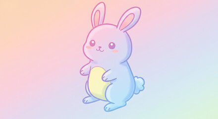 Obraz premium Adorable Pastel Bunny Rabbit Illustration Kawaii Style Cartoon Cute Animal Design