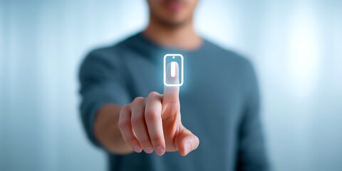 man showing app feature with hand gesture, technology