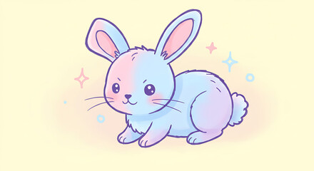 Adorable Pastel Bunny Rabbit Illustration Cute Cartoon Hare Kawaii Animal Design