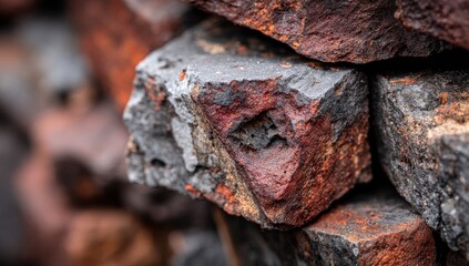 Close Up Stacked Aged Bricks