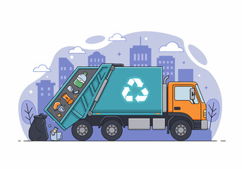 Fototapeta premium City Sanitation Garbage Truck Recycling Collect Urban Waste