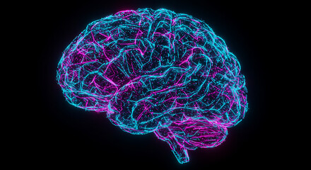 Abstract Neon Brain Digital Neural Network AI Technology Concept