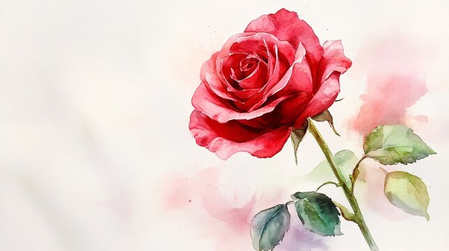 A detailed watercolor painting of a single red rose.