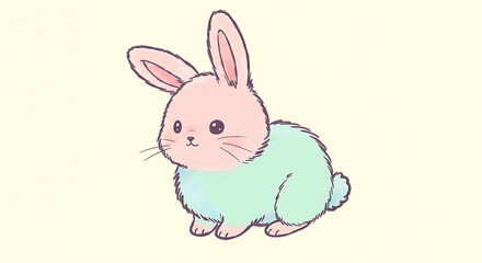 Obraz premium Adorable Pastel Bunny Rabbit Illustration Cute Cartoon Hare Spring Animal Design