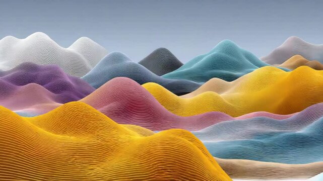 Crosshatch Design Decorative Abstract Colorful Landscape of Wavy Forms and Textures in 3D