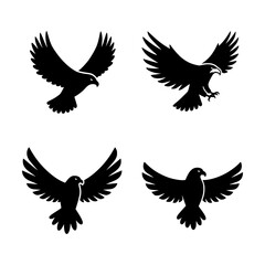 Fototapeta premium Collection of Black Eagle Silhouettes in Flight Representing Freedom, Power, and National Symbolism
