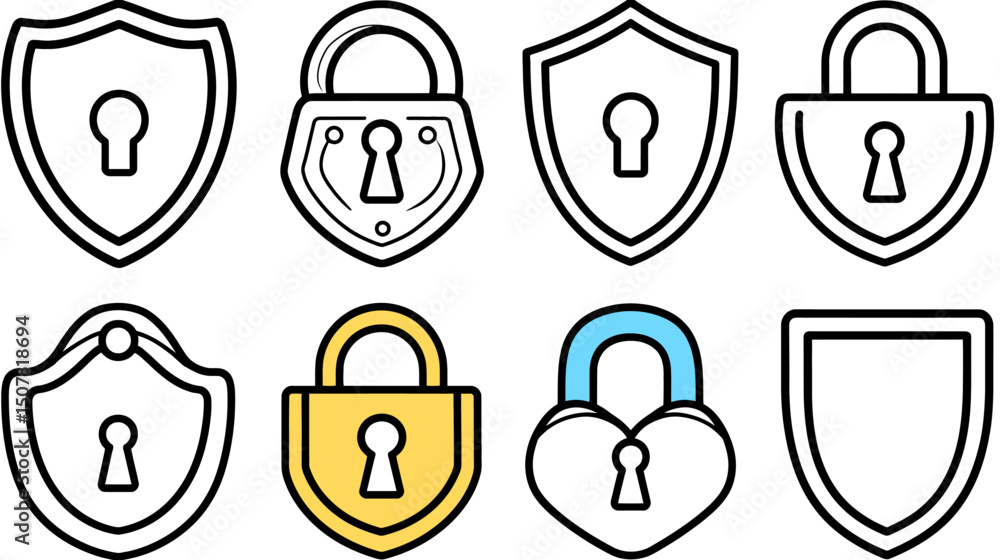 Poster flat design security icons - simple vector, isolated on white background