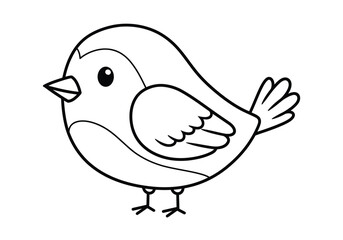 Obraz premium Bird cartoon drawing. This black and white outline features a cute cartoon bird, perfect for coloring or as a simple, charming animal illustration. Vector sketch line art draw.