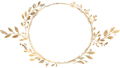 Hand Drawn Gold Circle Frame � Elegant Floral Wreath and Flourish Border for Wedding and Greeting Card Vector Illustration