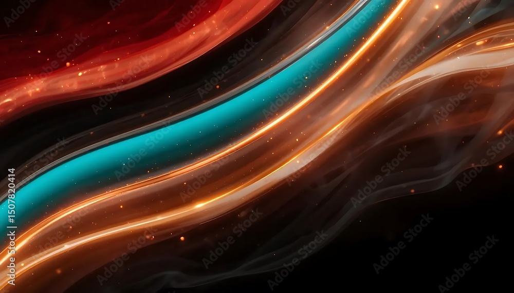 Aufkleber luminous colored lines background with soft smoky waves and glowing dots