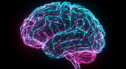 Abstract Neon Brain Digital Neural Network AI Technology Concept