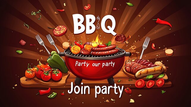 Delicious barbecue food illustration for a party invitation. - Powered by Adobe