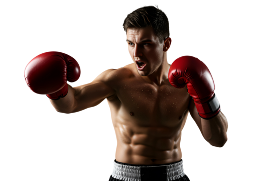 Sportsman boxer fighting in gloves transparent PNG, cut out