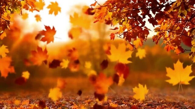 Autumn leaves falling background video for thanksgiving and fall season celebration time video 4k