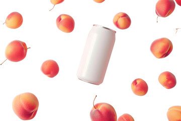 PNG Beer can mockup peach fruit plant.
