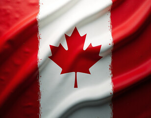 Bandera de Canadá pintada a mano con brocha en un lienzo de tela.