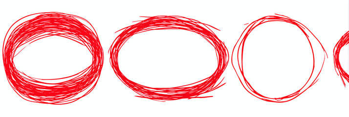 Hand drawn red pen highlight oval frame set with scribble, marker, and pencil brush strokes in grunge style vector