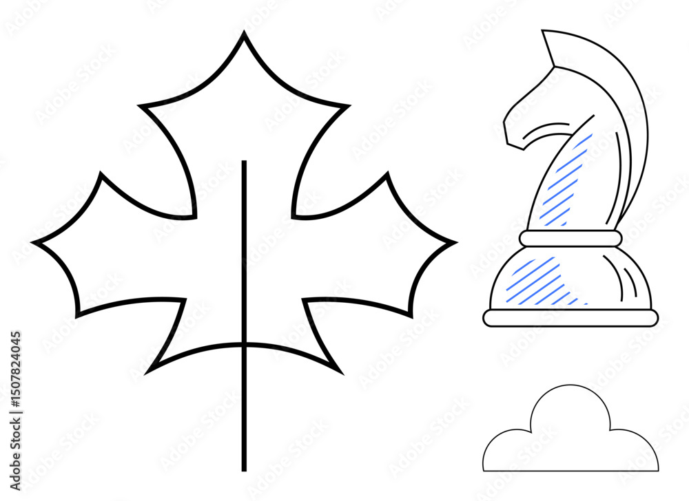 Poster minimalist maple leaf, chess knight, and cloud shape combine to create versatile design elements. id