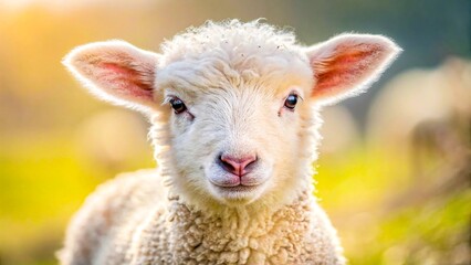 Fototapeta premium Adorable Lamb in Sunny Pasture Springtime Farm Animal Portrait Cute Fluffy Sheep