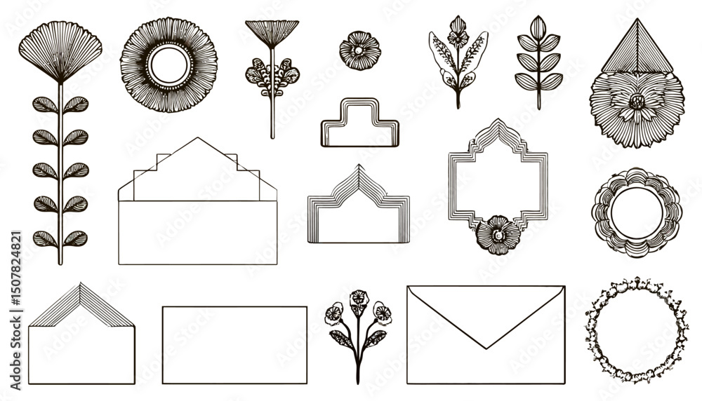 Poster simple linear vector design elements and illustrations � minimal packaging templates and stickers fo
