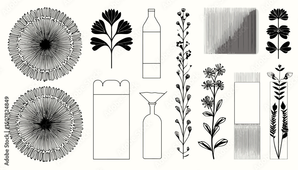 Aufkleber simple linear vector design elements and illustrations � minimal packaging templates and stickers fo