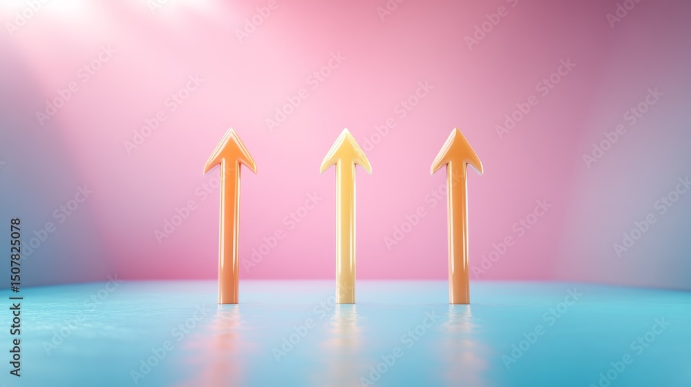 Poster dynamic interplay of three arrows on a textured blue background, visual representation of direction,