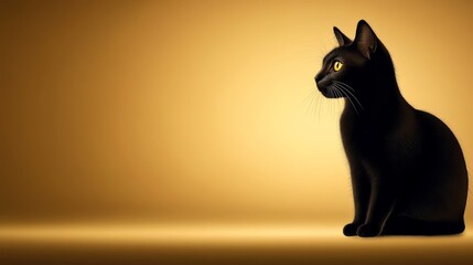 Striking contrast, a black cat portrait against vibrant yellow backdrop
