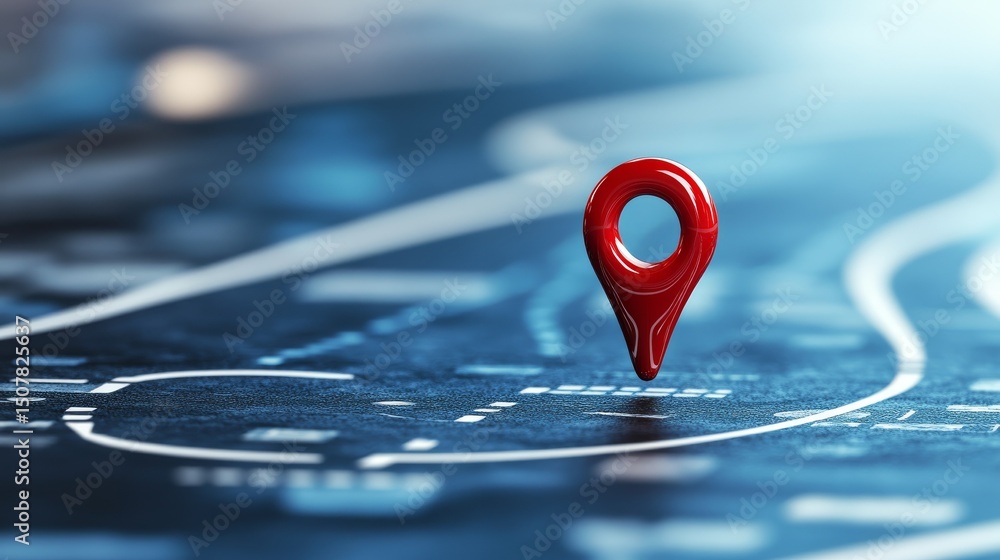 Poster red pin on a map, precise location marking for travel and navigation