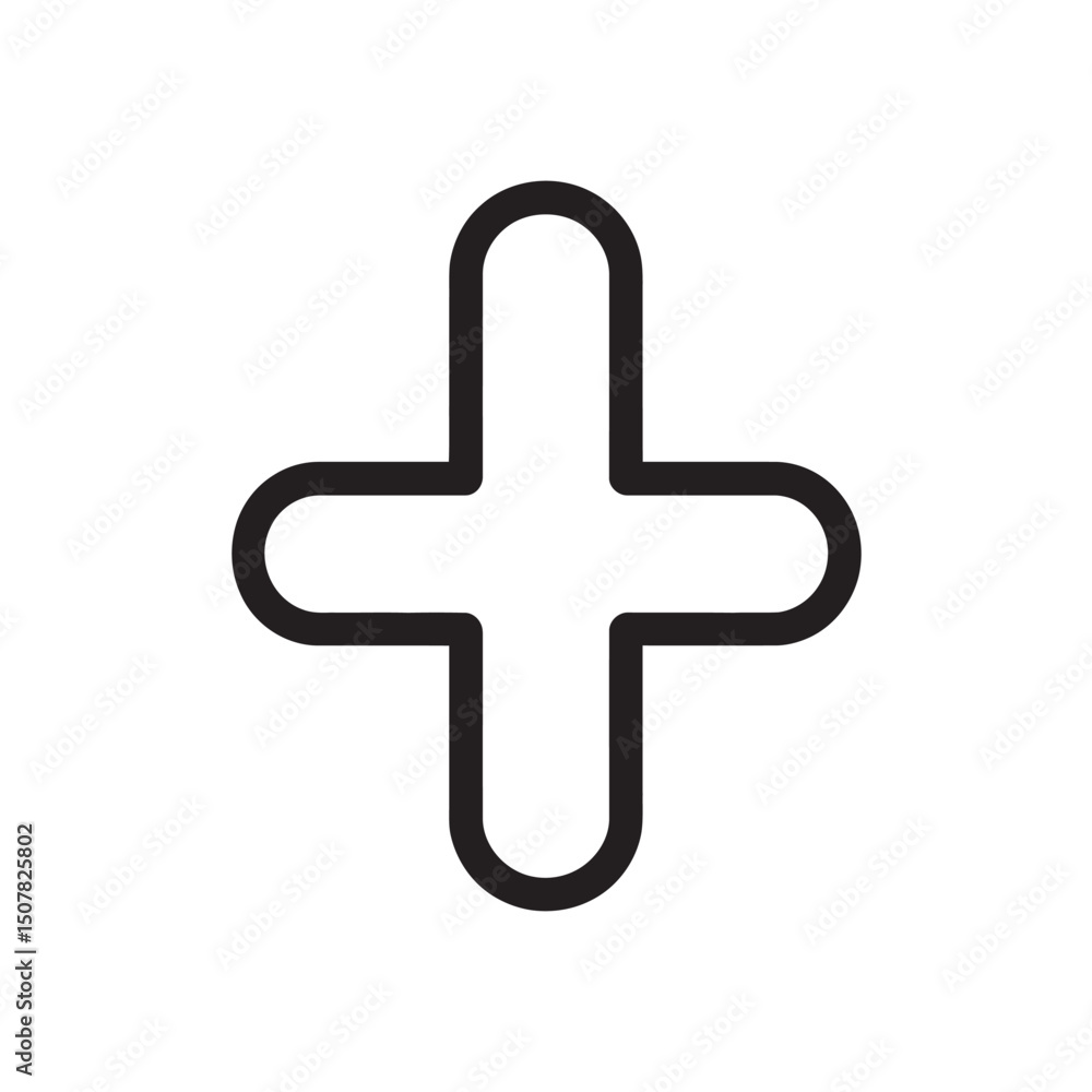 Poster simple plus sign icon displays smooth black lines with rounded edges on white
