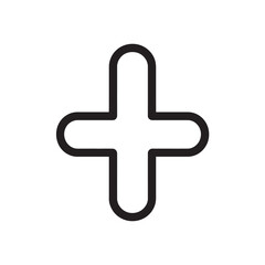 Obraz premium Simple plus sign icon displays smooth black lines with rounded edges on white