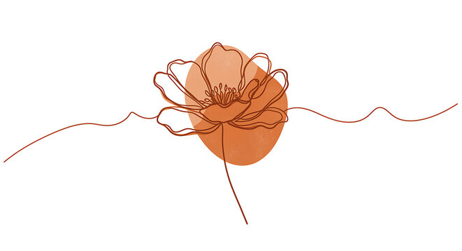 Abstract terracotta flower line art minimalist botanical illustration