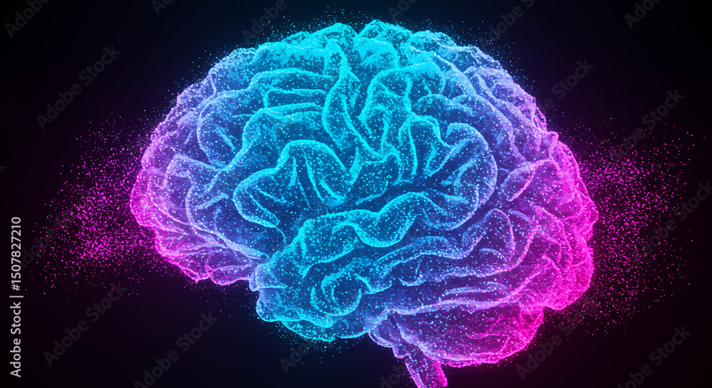 Poster Abstract Neon Brain Structure Neural Network Artificial Intelligence Data Visualization Futuristic