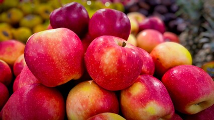 Fresh ripe red apples ready to be sold in the market