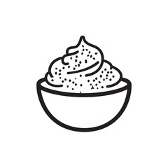 Simple sketched bowl filled high with dessert and topped with little dots is transparent