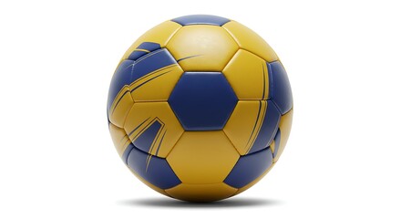 Fototapeta premium Blue and Yellow Soccer Ball Isolated on White Background Sports Equipment for Football Training and Match Games Active Lifestyle
