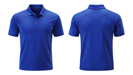Royal Blue Polo T-Shirt Template from Two Sides on Transparent Background

