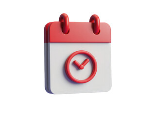 Stylized calendar icon with a clock on a white background.